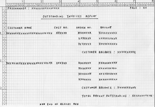 Thumbnail of the Outstanding Invoices Report print layout specification.